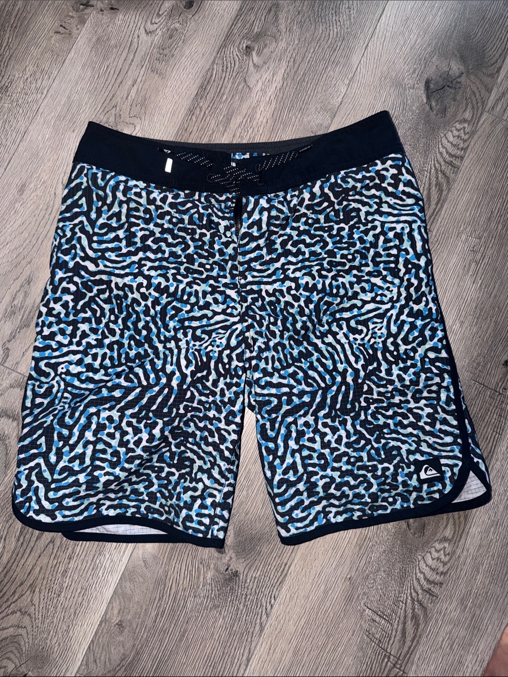 Quiksilver Boys Black and Light Blue Abstract Swim Shorts
